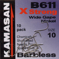 Kamasan B611 X Strong Barbless Match Wide Gape Nickel Hook Size 10