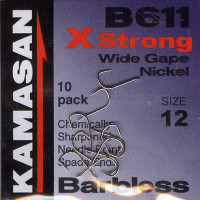 Kamasan B611 X Strong Barbless Match Wide Gape Nickel Hook Size 12