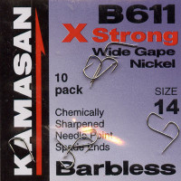 Kamasan B611 X Strong Barbless Match Wide Gape Nickel Hook Size 14