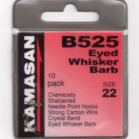 Kamasan B525 Crystal Whisker Barb EYED Hook Size 22